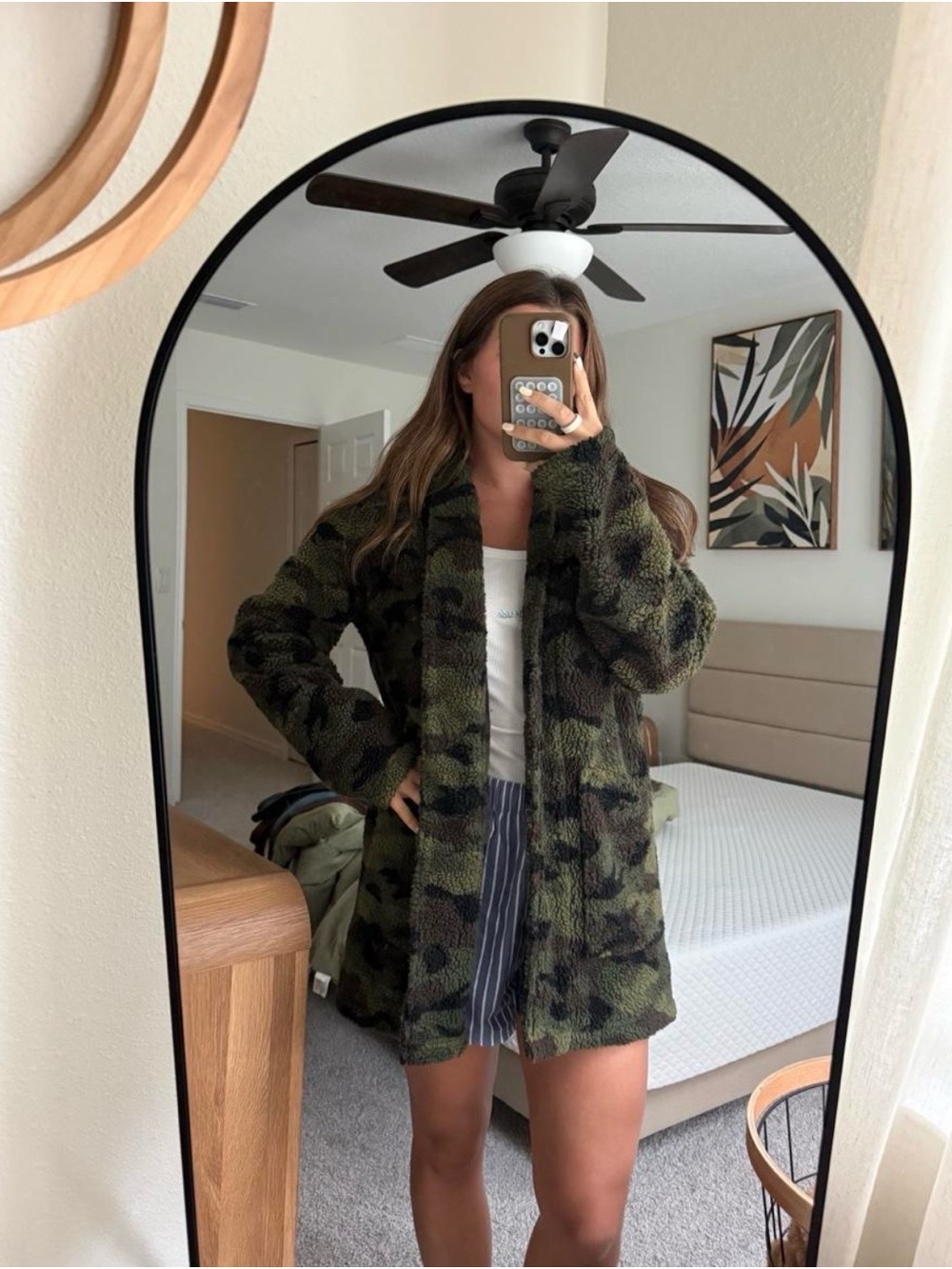 American Eagle Outfitters Olive Green Camo Teddy Jacket